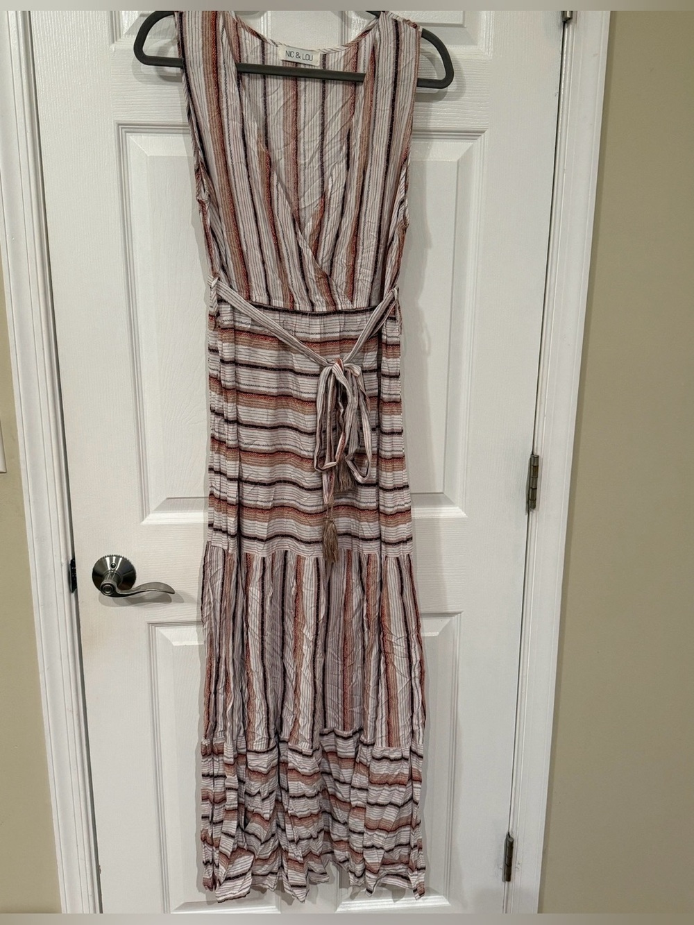 Sleeveless Striped Maxi Dress in White and Rust